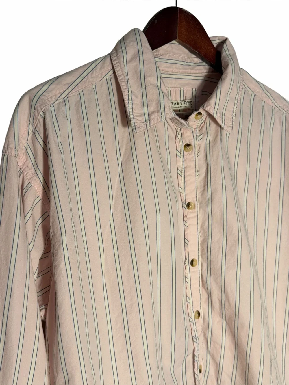 Free People We The Free Striped Varsity Vibes Shirt In Pink Combo size small